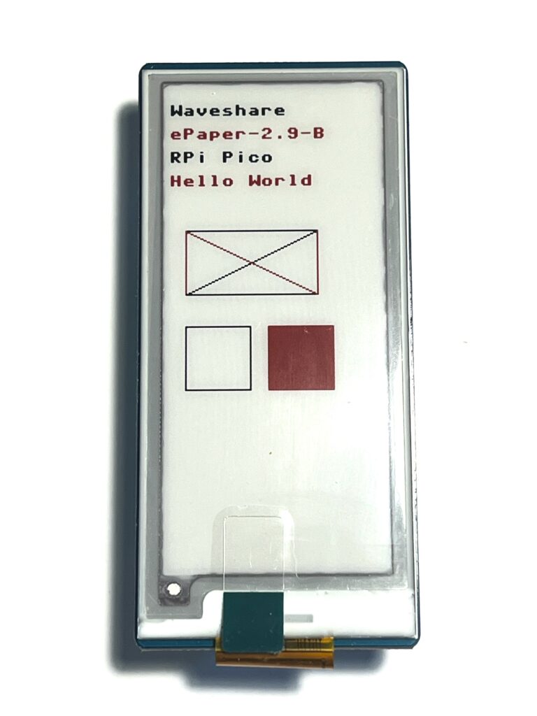 E-ink display show the output from the example code